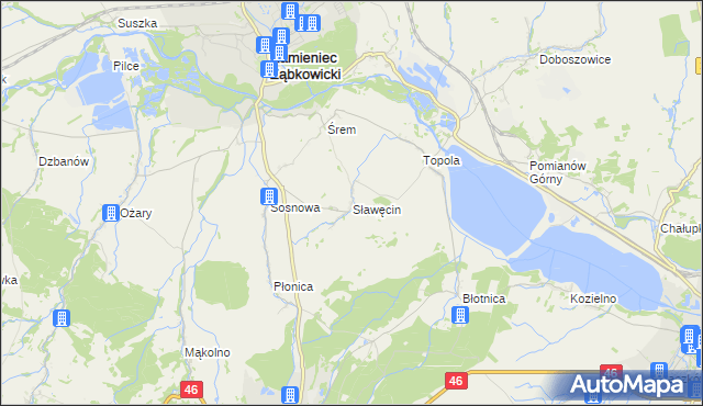 mapa Sławęcin gmina Kamieniec Ząbkowicki, Sławęcin gmina Kamieniec Ząbkowicki na mapie Targeo