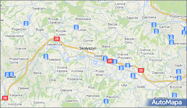 mapa Sławęcin gmina Skołyszyn, Sławęcin gmina Skołyszyn na mapie Targeo