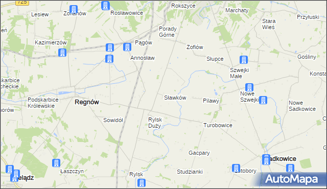 mapa Sławków gmina Regnów, Sławków gmina Regnów na mapie Targeo