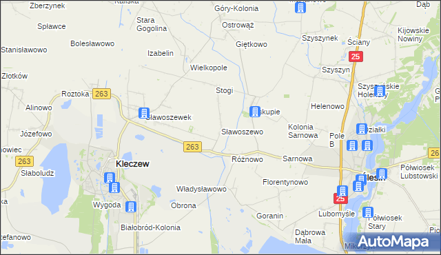 mapa Sławoszewo gmina Kleczew, Sławoszewo gmina Kleczew na mapie Targeo