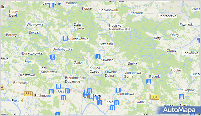 mapa Śliwnica gmina Dubiecko, Śliwnica gmina Dubiecko na mapie Targeo