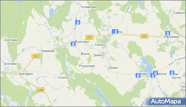 mapa Śliwno gmina Świdwin, Śliwno gmina Świdwin na mapie Targeo