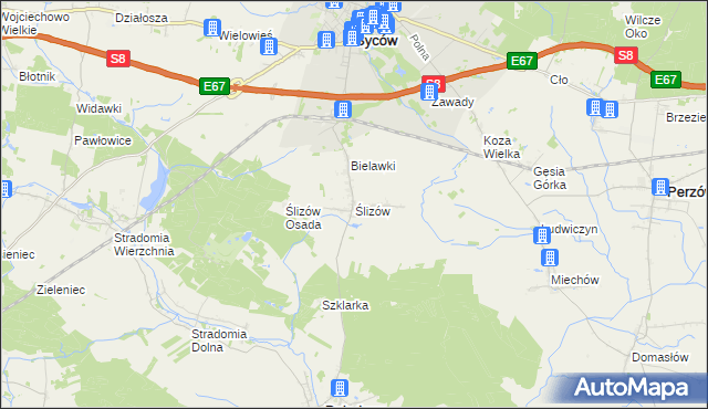 mapa Ślizów, Ślizów na mapie Targeo