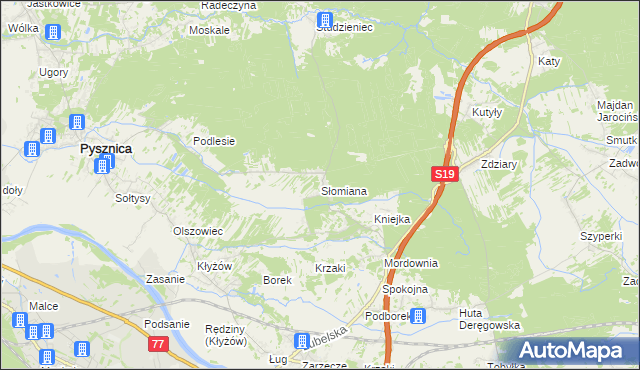 mapa Słomiana gmina Pysznica, Słomiana gmina Pysznica na mapie Targeo