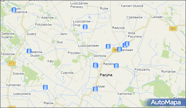 mapa Słomków gmina Pacyna, Słomków gmina Pacyna na mapie Targeo