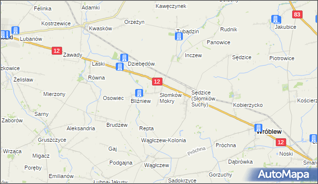 mapa Słomków Mokry, Słomków Mokry na mapie Targeo