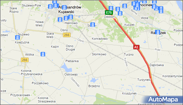 mapa Słomkowo gmina Aleksandrów Kujawski, Słomkowo gmina Aleksandrów Kujawski na mapie Targeo