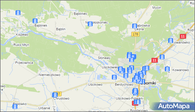 mapa Słonawy gmina Oborniki, Słonawy gmina Oborniki na mapie Targeo