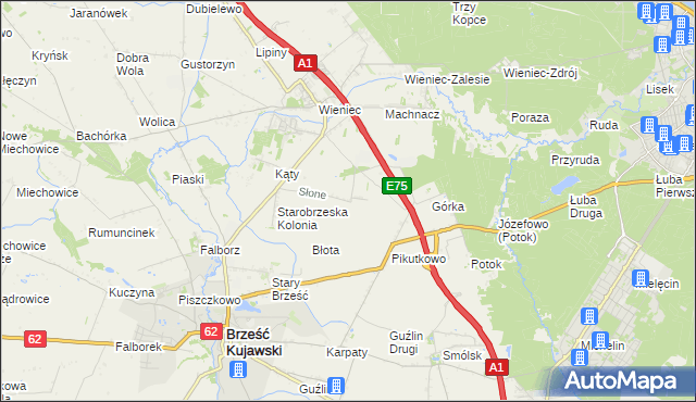 mapa Słone gmina Brześć Kujawski, Słone gmina Brześć Kujawski na mapie Targeo