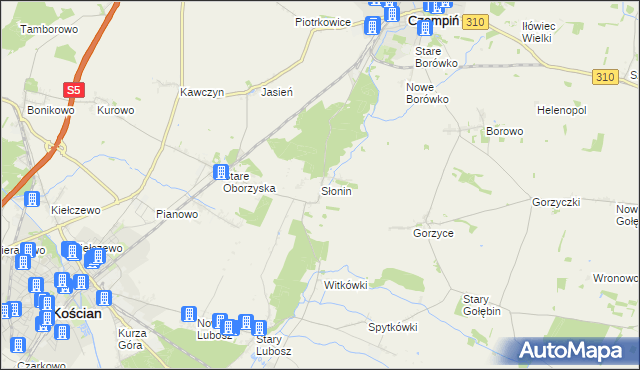 mapa Słonin, Słonin na mapie Targeo