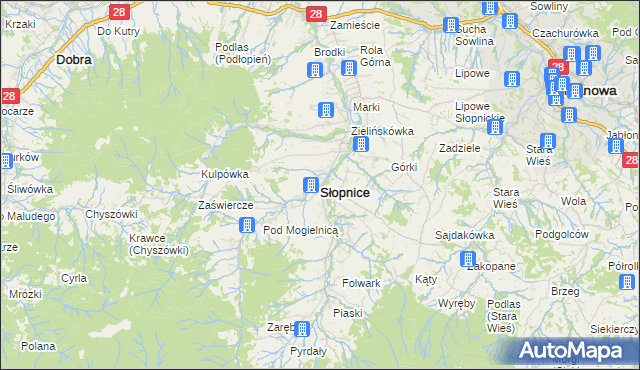 mapa Słopnice, Słopnice na mapie Targeo