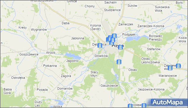 mapa Słowików gmina Przytyk, Słowików gmina Przytyk na mapie Targeo