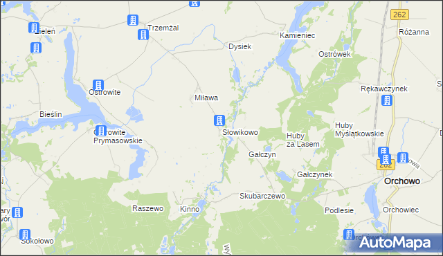 mapa Słowikowo gmina Orchowo, Słowikowo gmina Orchowo na mapie Targeo