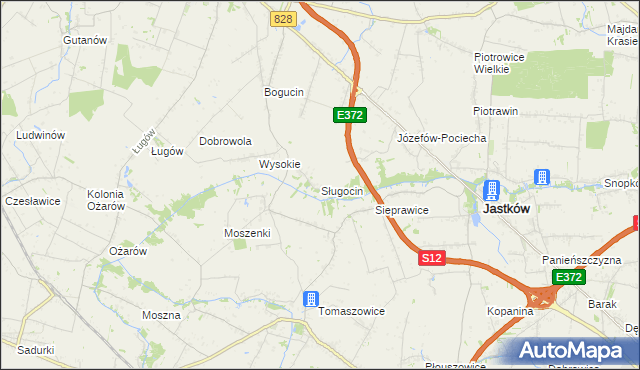 mapa Sługocin gmina Jastków, Sługocin gmina Jastków na mapie Targeo