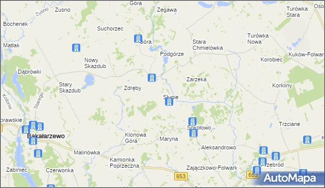 mapa Słupie gmina Bakałarzewo, Słupie gmina Bakałarzewo na mapie Targeo