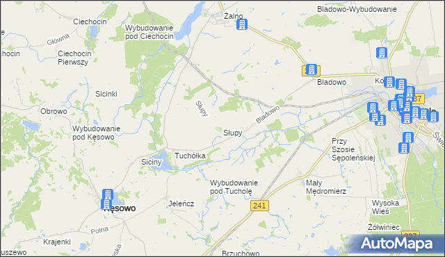 mapa Słupy gmina Tuchola, Słupy gmina Tuchola na mapie Targeo