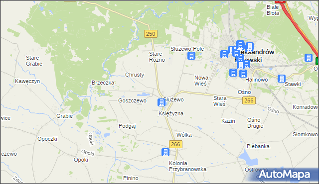 mapa Służewo gmina Aleksandrów Kujawski, Służewo gmina Aleksandrów Kujawski na mapie Targeo