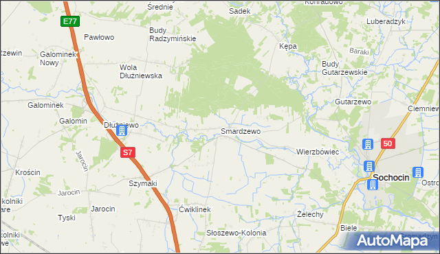 mapa Smardzewo gmina Sochocin, Smardzewo gmina Sochocin na mapie Targeo