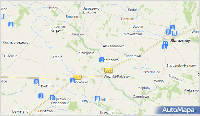 mapa Smardzewo gmina Staroźreby, Smardzewo gmina Staroźreby na mapie Targeo