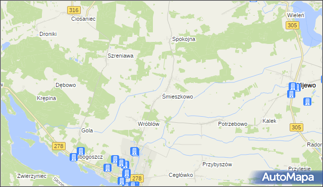 mapa Śmieszkowo gmina Sława, Śmieszkowo gmina Sława na mapie Targeo