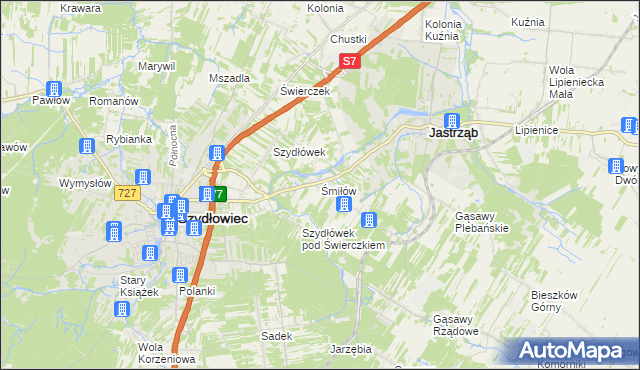 mapa Śmiłów gmina Jastrząb, Śmiłów gmina Jastrząb na mapie Targeo