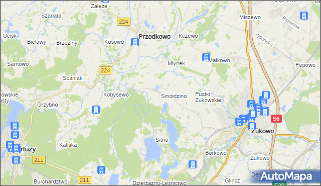 mapa Smołdzino gmina Przodkowo, Smołdzino gmina Przodkowo na mapie Targeo