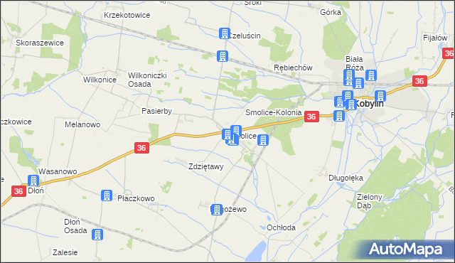 mapa Smolice gmina Kobylin, Smolice gmina Kobylin na mapie Targeo