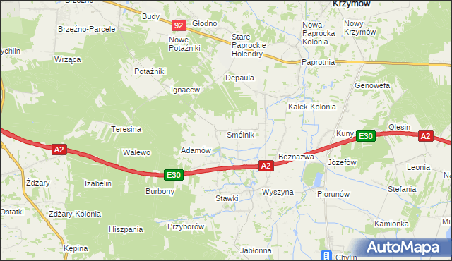 mapa Smólnik gmina Krzymów, Smólnik gmina Krzymów na mapie Targeo