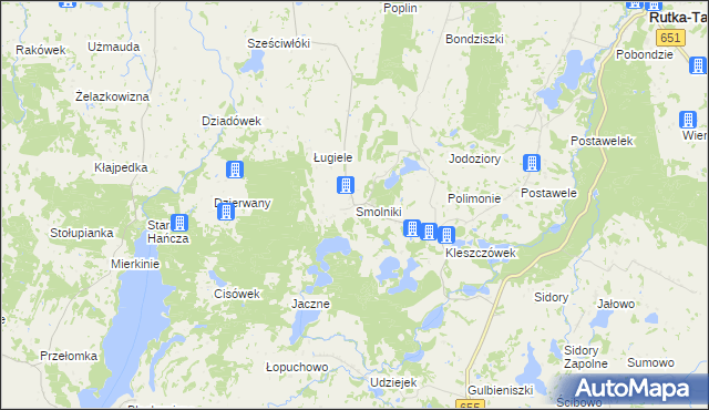 mapa Smolniki gmina Rutka-Tartak, Smolniki gmina Rutka-Tartak na mapie Targeo