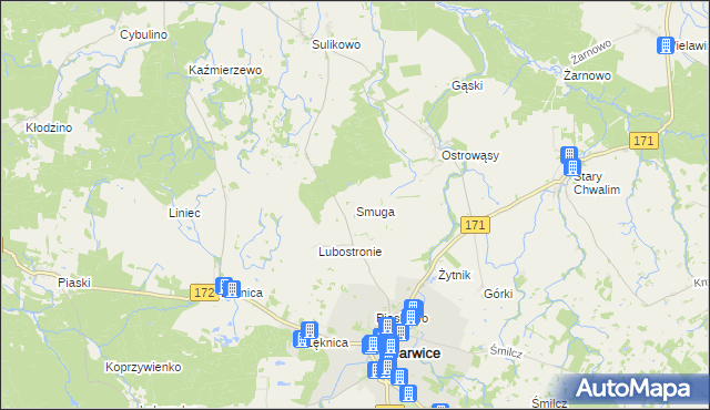 mapa Smuga gmina Barwice, Smuga gmina Barwice na mapie Targeo