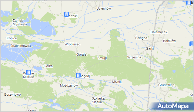 mapa Smugi gmina Sośnie, Smugi gmina Sośnie na mapie Targeo