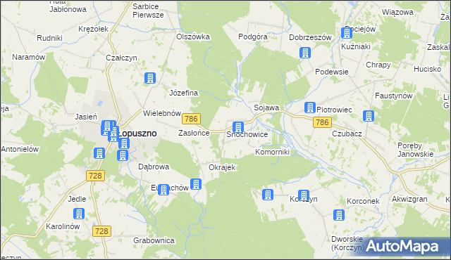 mapa Snochowice, Snochowice na mapie Targeo