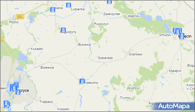 mapa Sobieradz gmina Krzęcin, Sobieradz gmina Krzęcin na mapie Targeo