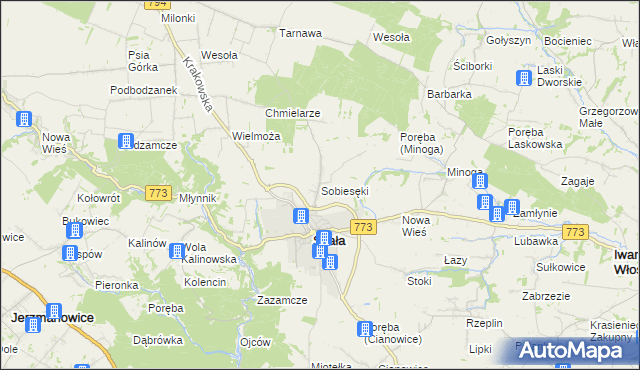 mapa Sobiesęki gmina Skała, Sobiesęki gmina Skała na mapie Targeo