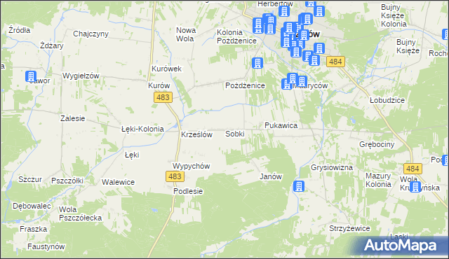 mapa Sobki gmina Zelów, Sobki gmina Zelów na mapie Targeo