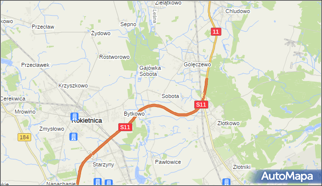 mapa Sobota gmina Rokietnica, Sobota gmina Rokietnica na mapie Targeo