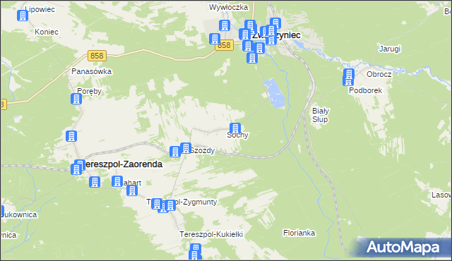 mapa Sochy gmina Zwierzyniec, Sochy gmina Zwierzyniec na mapie Targeo