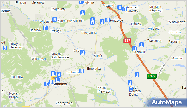 mapa Sokół gmina Sobolew, Sokół gmina Sobolew na mapie Targeo