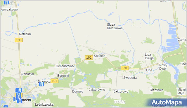 mapa Sokolec gmina Szamocin, Sokolec gmina Szamocin na mapie Targeo