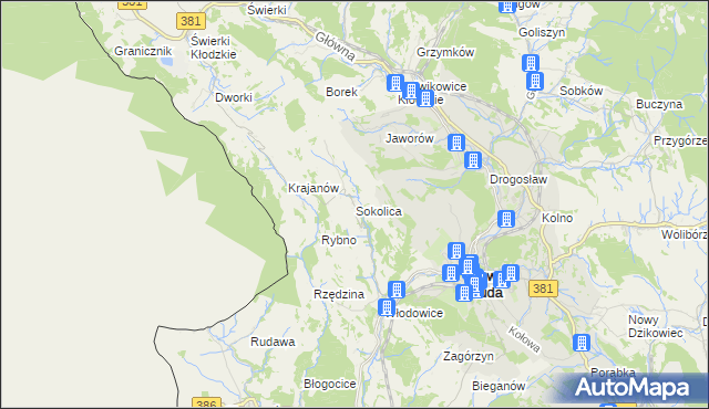 mapa Sokolica gmina Nowa Ruda, Sokolica gmina Nowa Ruda na mapie Targeo