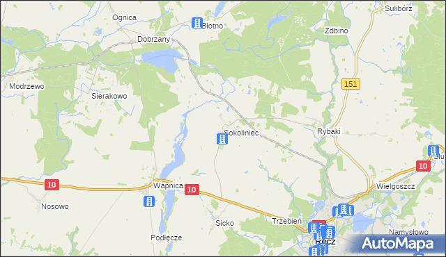 mapa Sokoliniec gmina Recz, Sokoliniec gmina Recz na mapie Targeo