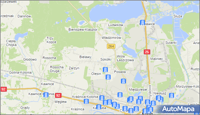 mapa Sokółki gmina Kazimierz Biskupi, Sokółki gmina Kazimierz Biskupi na mapie Targeo