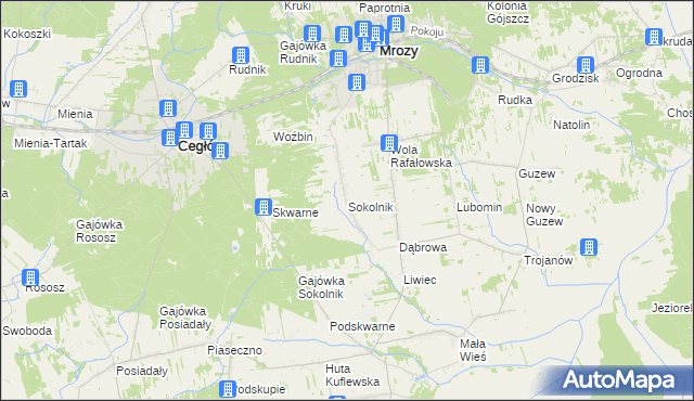 mapa Sokolnik gmina Mrozy, Sokolnik gmina Mrozy na mapie Targeo