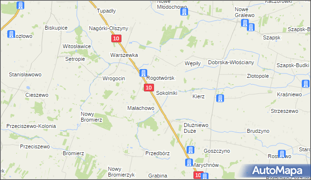 mapa Sokolniki gmina Drobin, Sokolniki gmina Drobin na mapie Targeo