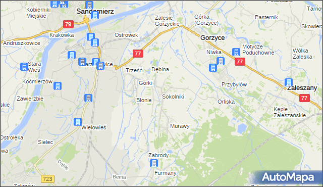 mapa Sokolniki gmina Gorzyce, Sokolniki gmina Gorzyce na mapie Targeo