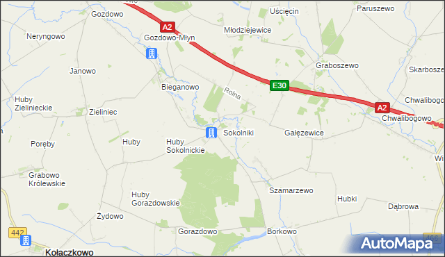 mapa Sokolniki gmina Kołaczkowo, Sokolniki gmina Kołaczkowo na mapie Targeo