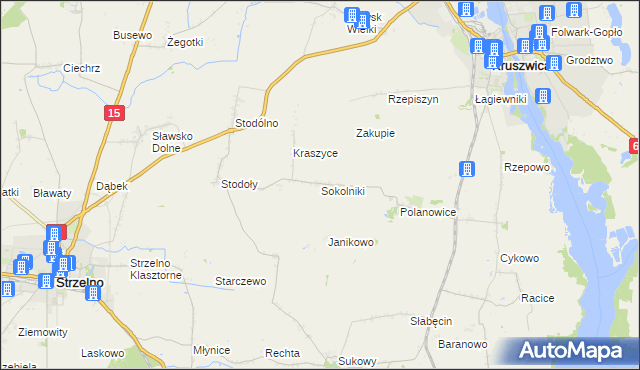 mapa Sokolniki gmina Kruszwica, Sokolniki gmina Kruszwica na mapie Targeo