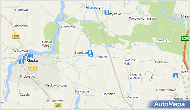 mapa Sokolniki gmina Mieleszyn, Sokolniki gmina Mieleszyn na mapie Targeo