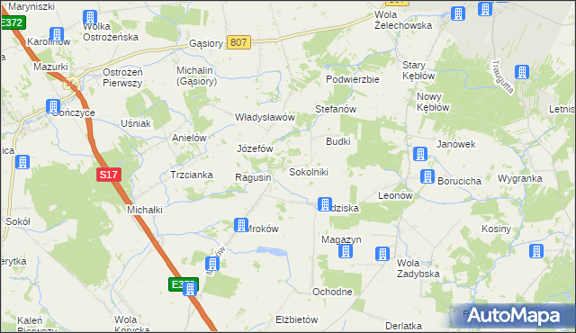 mapa Sokolniki gmina Żelechów, Sokolniki gmina Żelechów na mapie Targeo