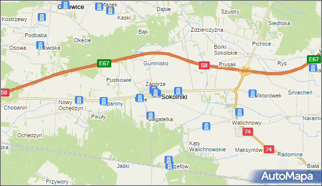 mapa Sokolniki powiat wieruszowski, Sokolniki powiat wieruszowski na mapie Targeo